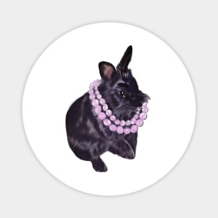 Cute bunny rabbit with pink pearls - ebony colored coloured lionhead bunny rabbit Magnet